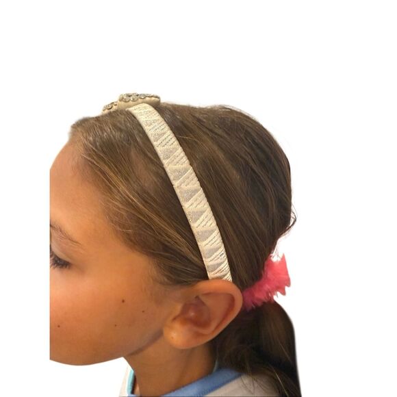 Beaded bow headband iridescent white crystal ribbon - Picture 5 of 7